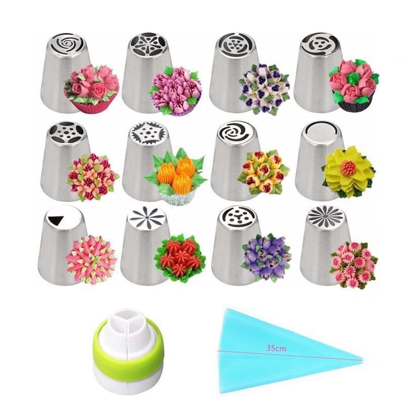 Sæt med 14 sprøjtetyller til blomster- og mønsterdekoration