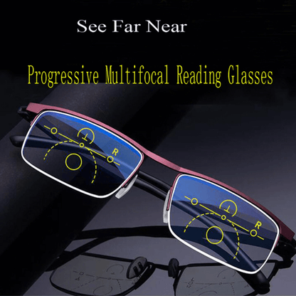 Progressive briller med multifokale glas, antirefleks og UV-beskyttelse