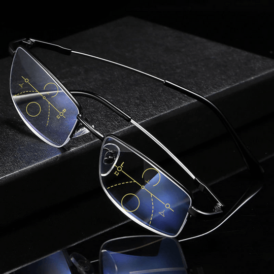 Progressive briller med multifokale glas, antirefleks og UV-beskyttelse