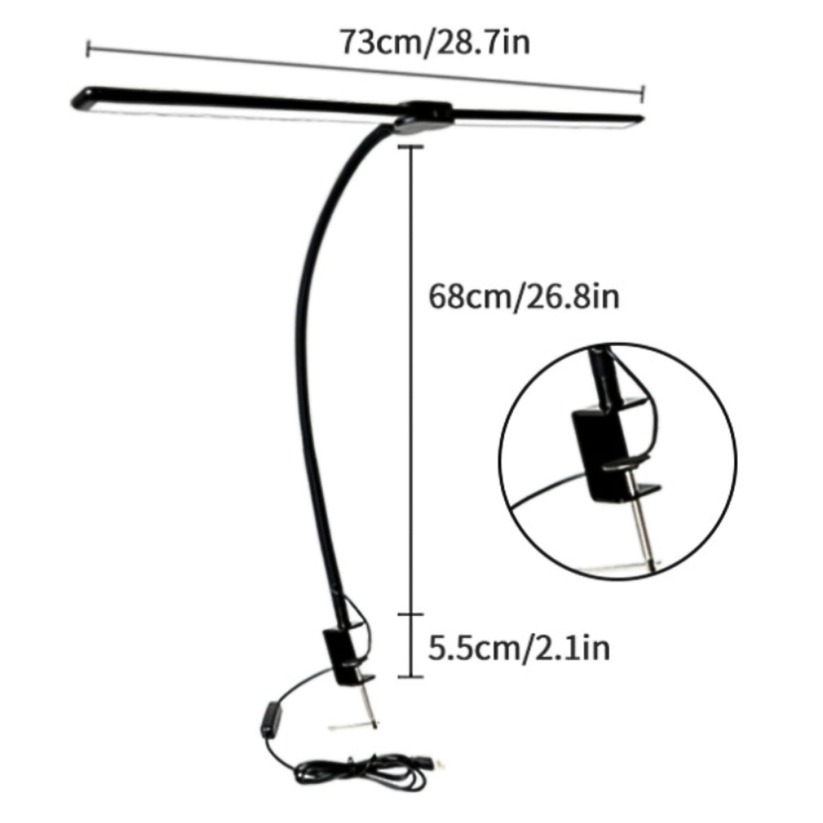 Dobbelt LED-skrivebordslampe med dæmpning og USB