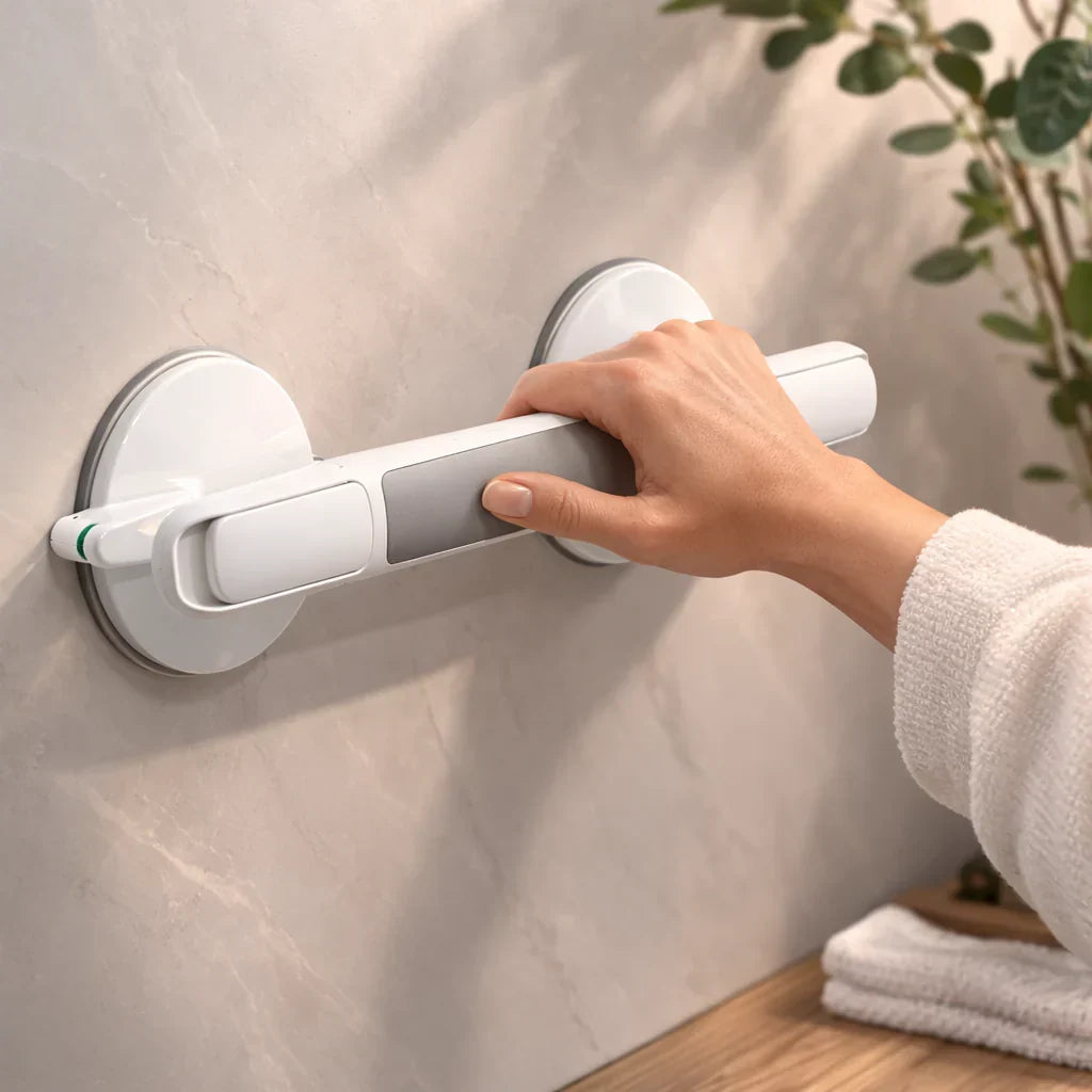 Flytbart støttegreb til bad, bruser og toilet – uden boring