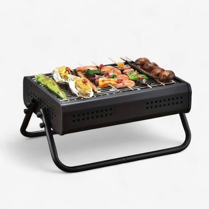Bærbar kulgrill med sammenklappelige håndtag