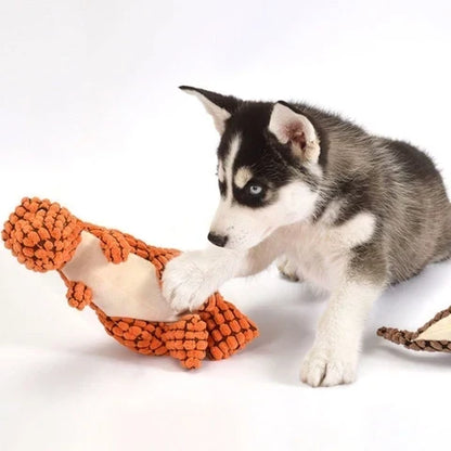 Robust dinosaurlegetøj til hund med piv og trækkefunktion