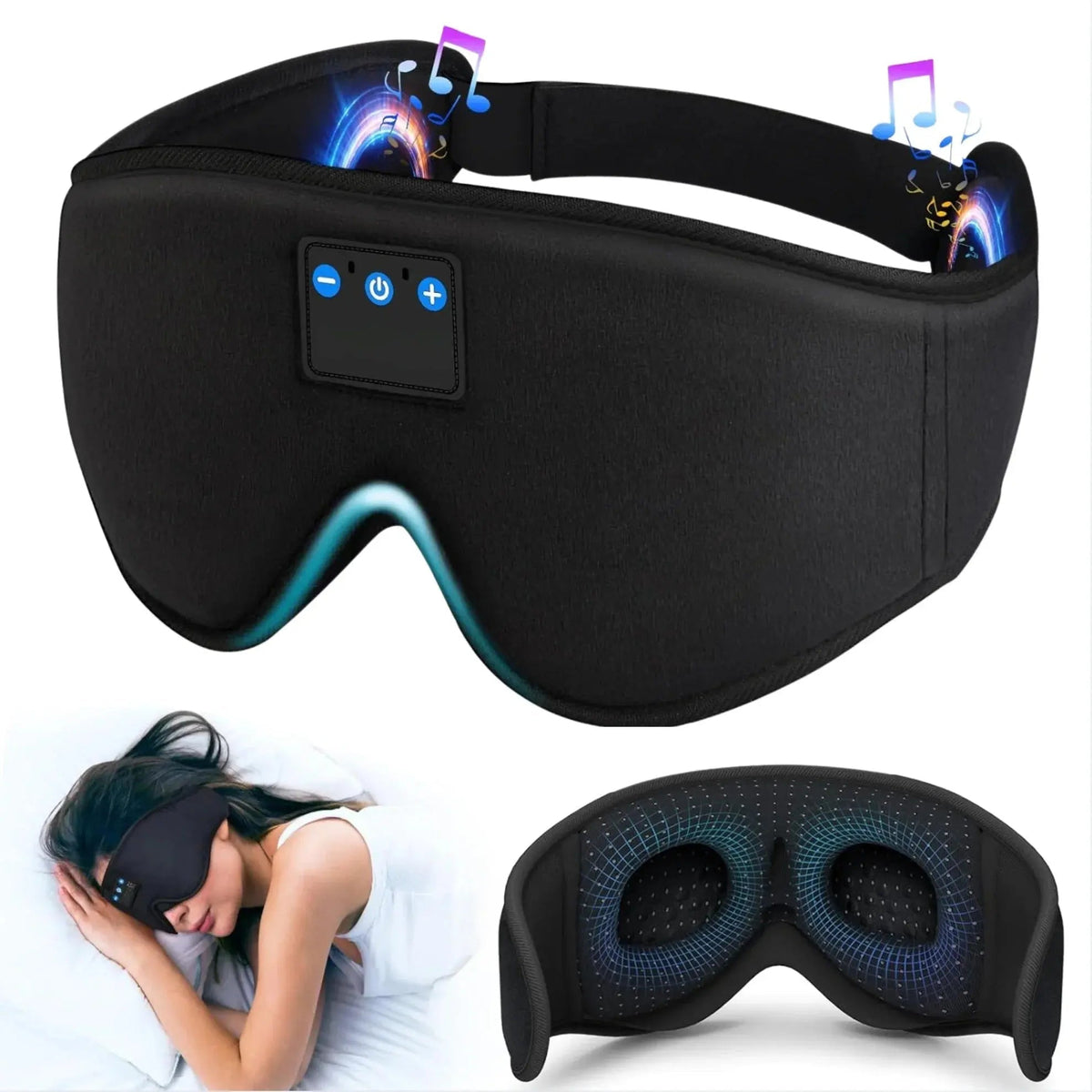 3D-sovemaske med trådløse hovedtelefoner og Bluetooth 5.4