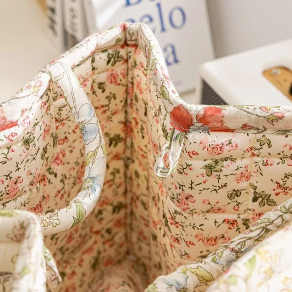 Foldbar opbevaringskurv med blomstermønster – 33 × 27 × 26 cm
