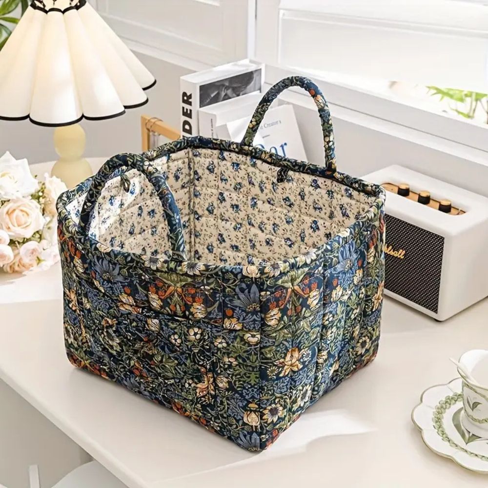 Foldbar opbevaringskurv med blomstermønster – 33 × 27 × 26 cm