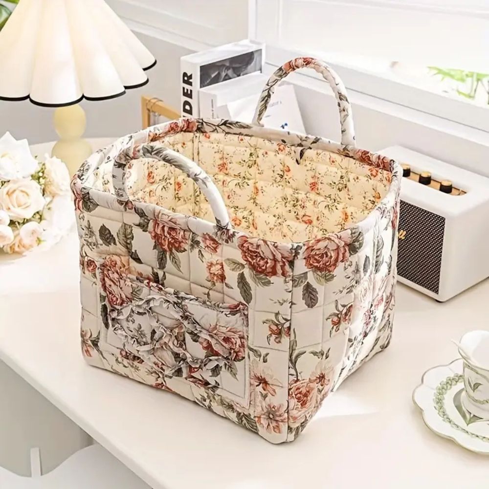 Foldbar opbevaringskurv med blomstermønster – 33 × 27 × 26 cm