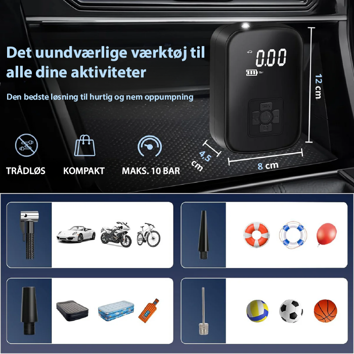 Trådløs dækpumpe til biler