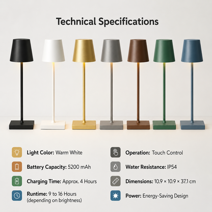 Trådløs genopladelig LED-bordlampe med touchdæmper