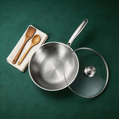 Håndhamret wok i titanium – 30 cm
