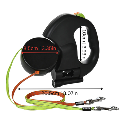 Dobbelt Hundesnor med 360° Drejeled og LED