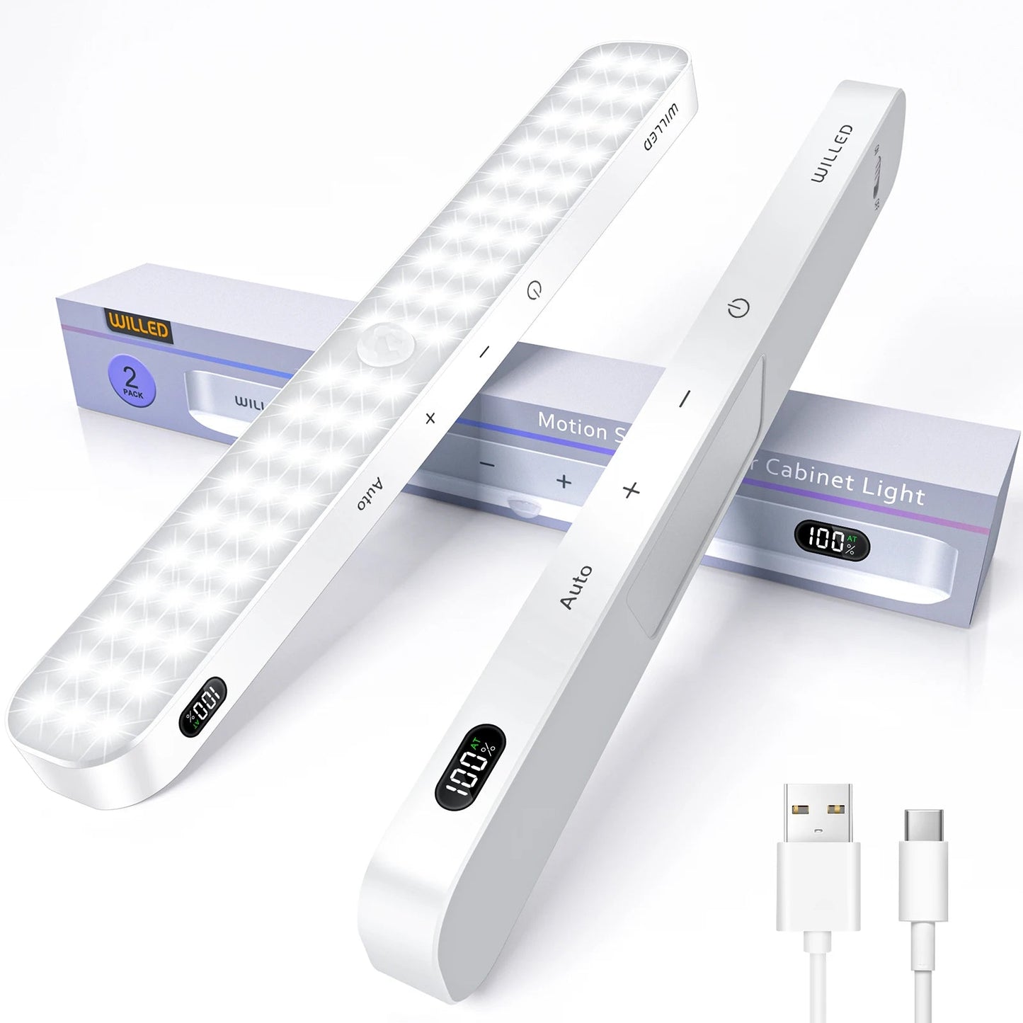 Genopladelig LED-lyslist med bevægelsessensor og batteridisplay