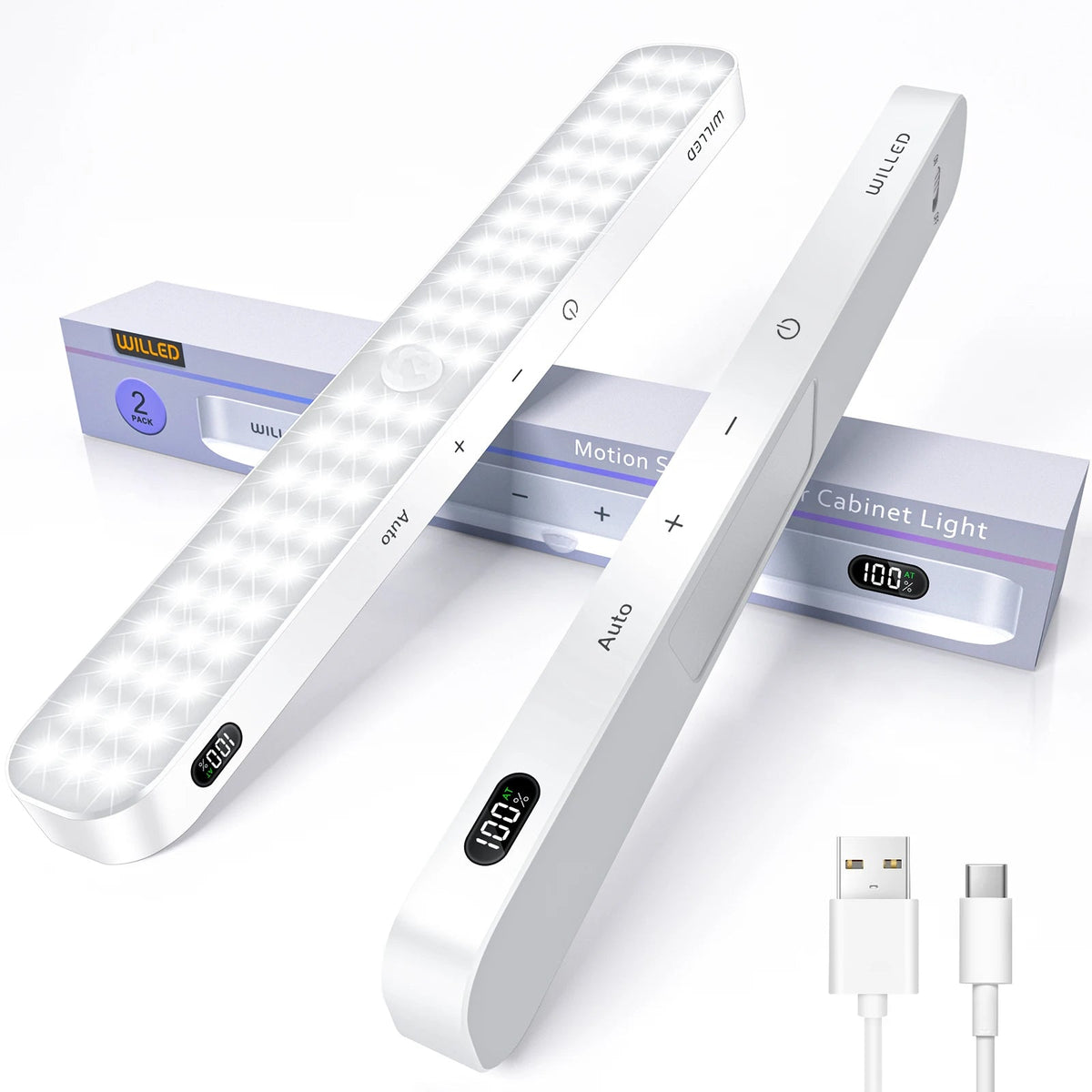 Genopladelig LED-lyslist med bevægelsessensor og batteridisplay