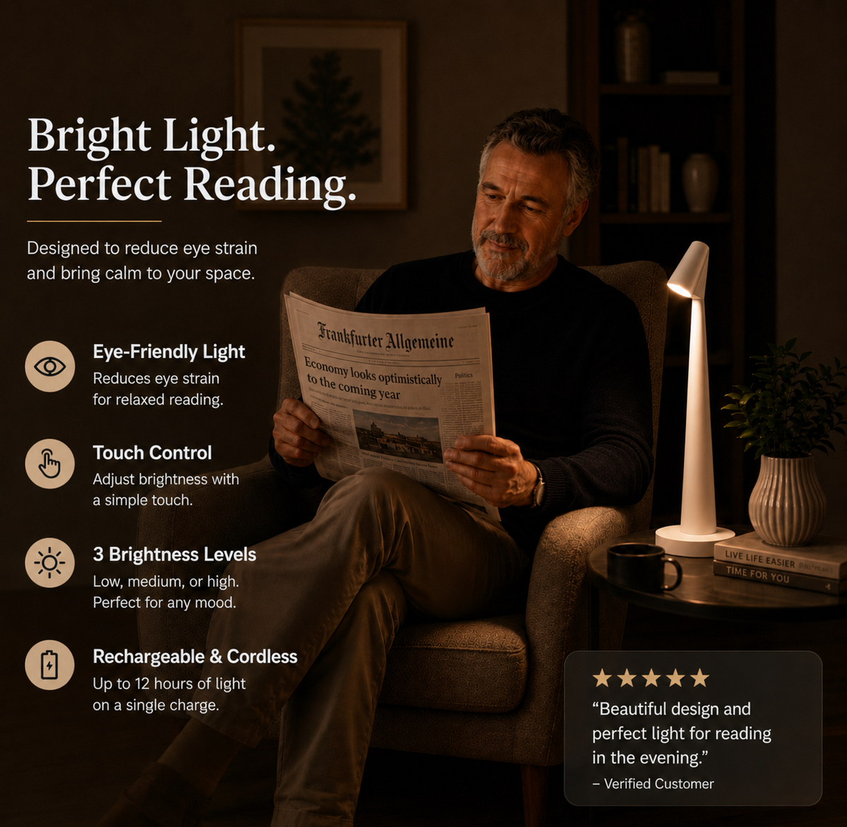 Skandinavisk bordlampe med touchdæmpning i 3 niveauer