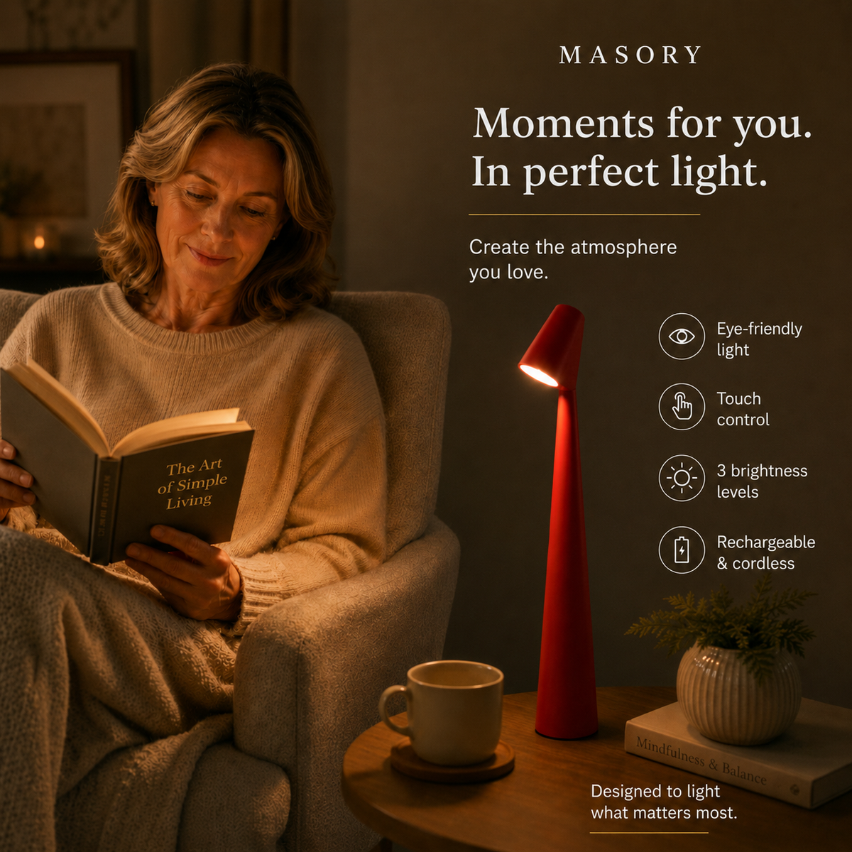 Skandinavisk bordlampe med touchdæmpning i 3 niveauer