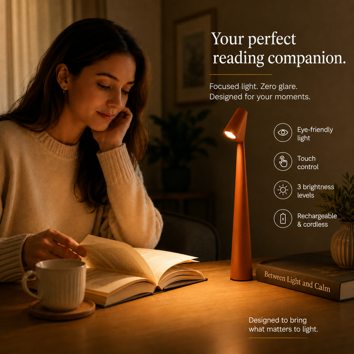 Skandinavisk bordlampe med touchdæmpning i 3 niveauer