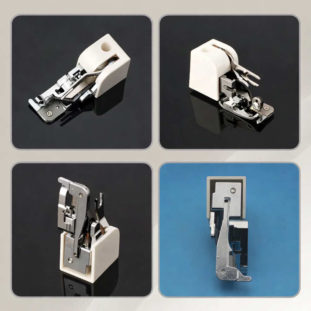 Universal trykfod med integreret sideskærer til symaskine
