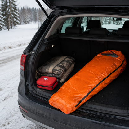 Nødsovepose i vandtæt PE til camping og bil