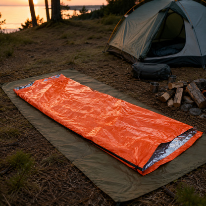 Nødsovepose i vandtæt PE til camping og bil