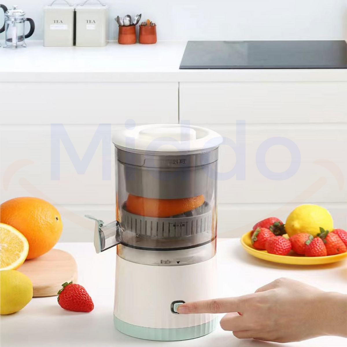 Trådløs elektrisk citruspresser i rustfrit stål – 240 × 113 mm