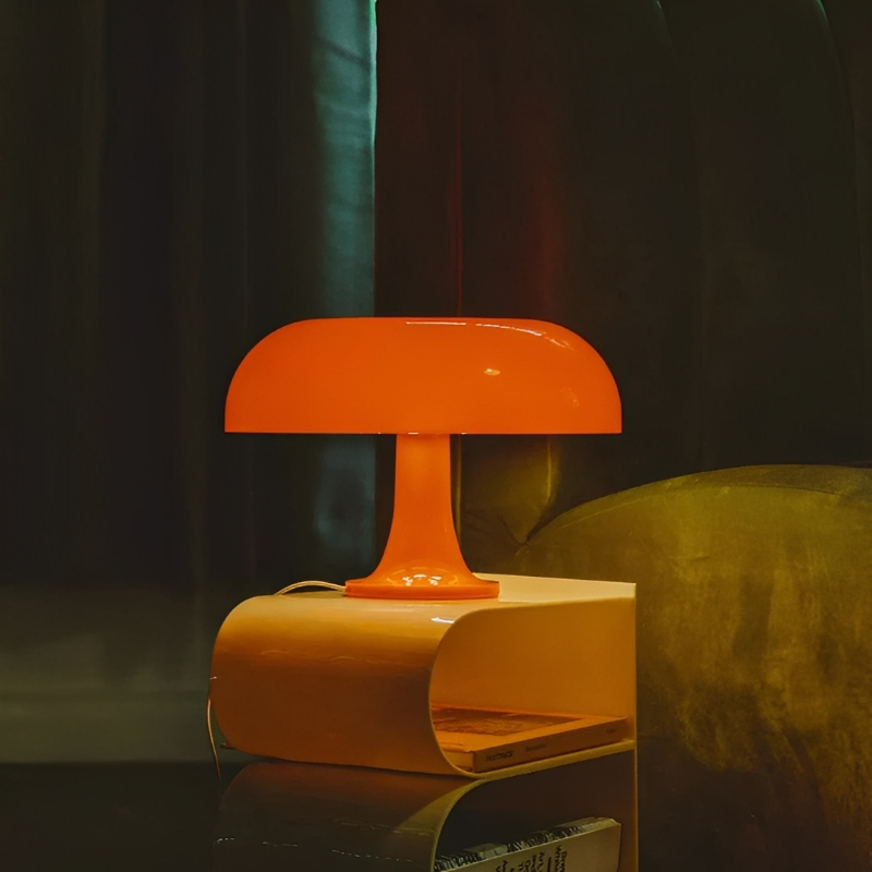 Svampeformet bordlampe med 3 lysfarver og dæmpning