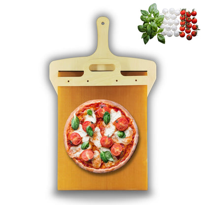 Pizzaspade med skydemekanisme i fødevaregodkendt materiale