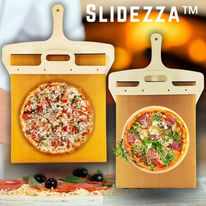 Pizzaspade med skydemekanisme i fødevaregodkendt materiale