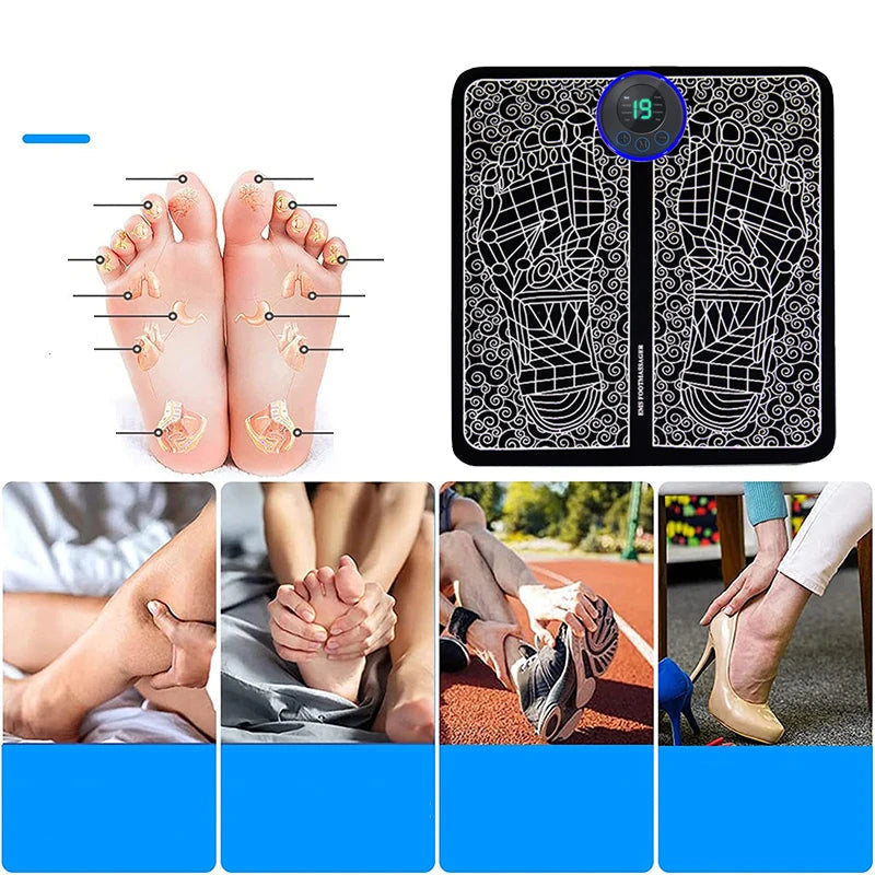 EMS-fodstimulator med 6 programmer og 9 intensiteter