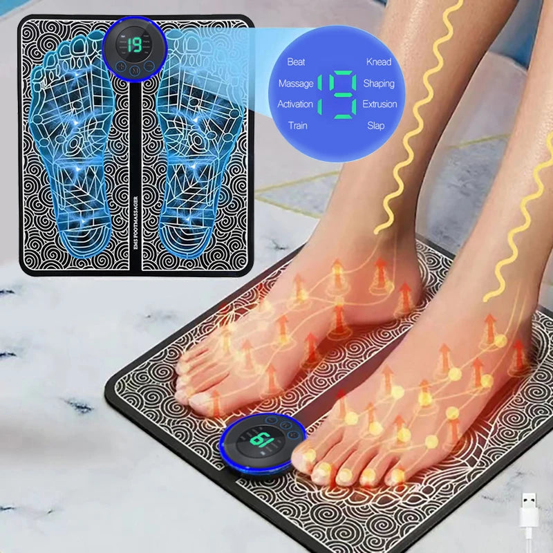 EMS-fodstimulator med 6 programmer og 9 intensiteter