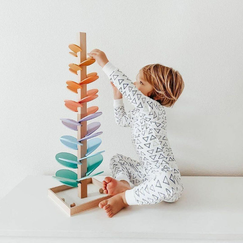 Regnbue-kuglebane i træ med farve- og lydeffekt