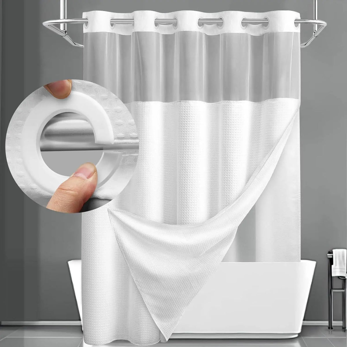 Badeforhæng i polyester med aftageligt inderforhæng