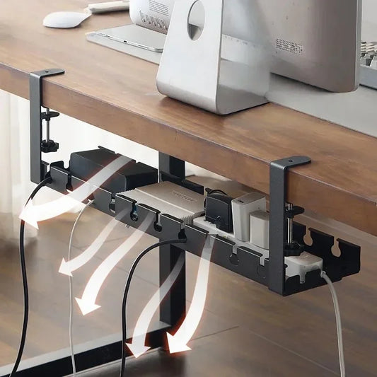 Udtrækkelig kabelbakke i metal med bordklemmer