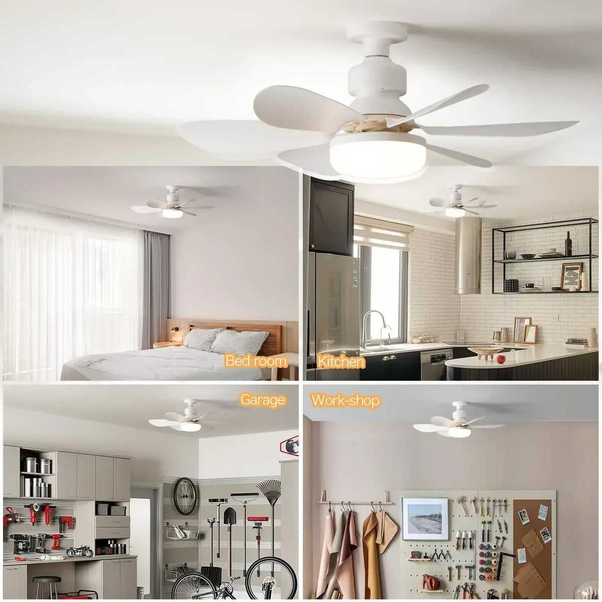 LED-lampe med loftventilator, E27 og fjernbetjening