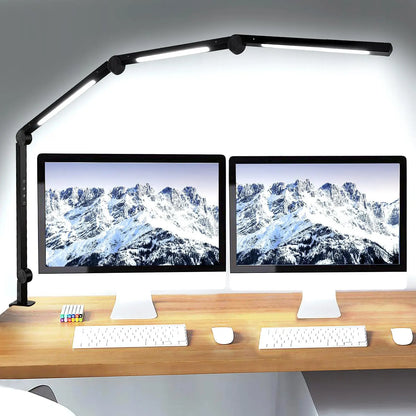 LED-skrivebordslampe med klemme og 4-delt arm