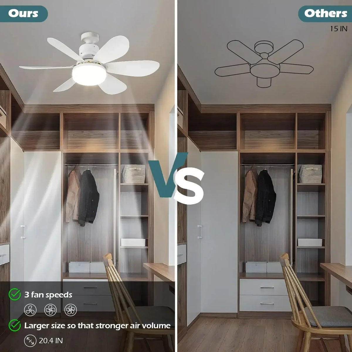 LED-lampe med loftventilator, E27 og fjernbetjening