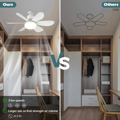 LED-lampe med loftventilator, E27 og fjernbetjening