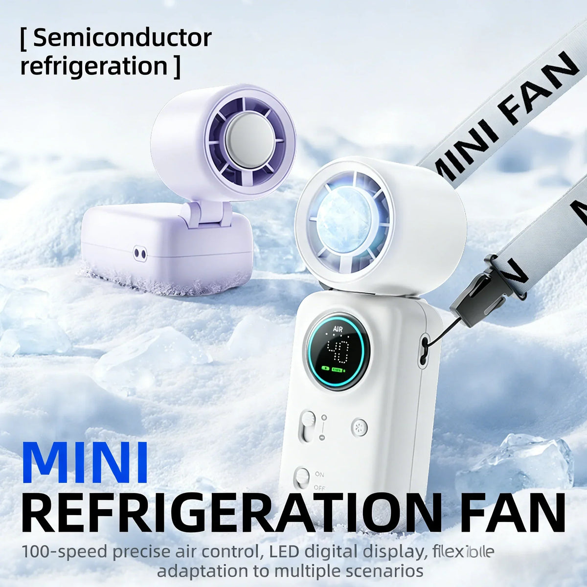 Genopladelig miniventilator med 100 hastigheder og LED-display