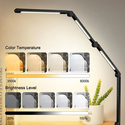 LED-skrivebordslampe med klemme og 4-delt arm