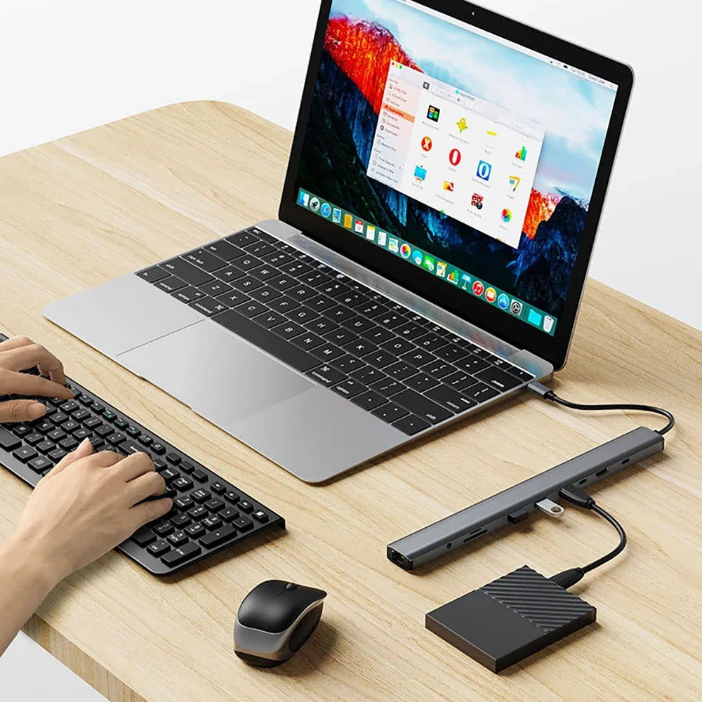 USB-C-hub 10-i-1 med HDMI 4K, Ethernet og 100 W PD