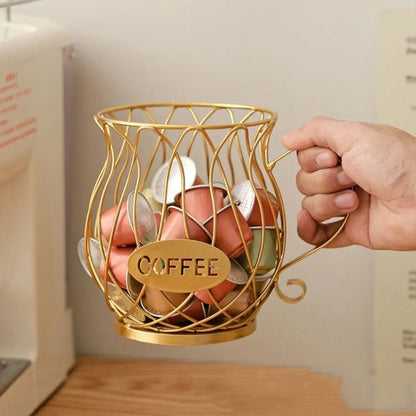 Kaffekapselkurv i metal – 18 × 12 × 14,5 cm