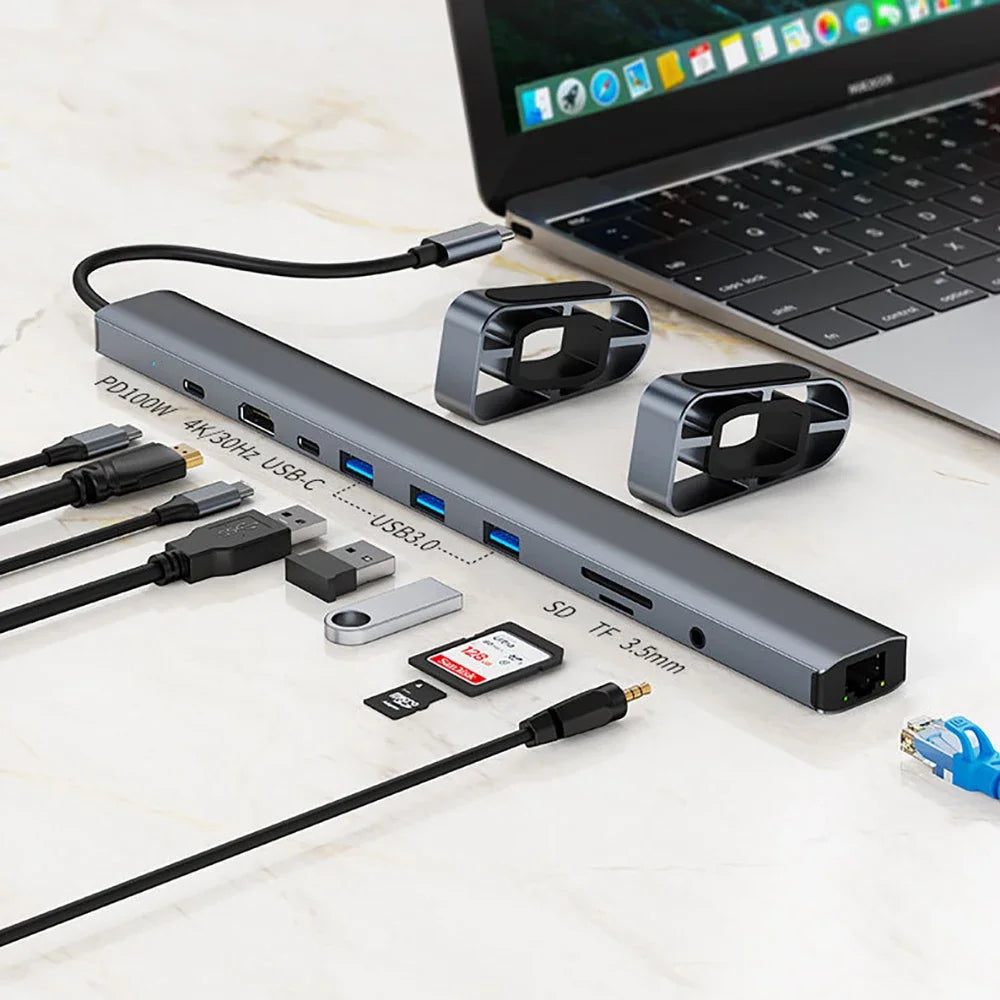 USB-C-hub 10-i-1 med HDMI 4K, Ethernet og 100 W PD