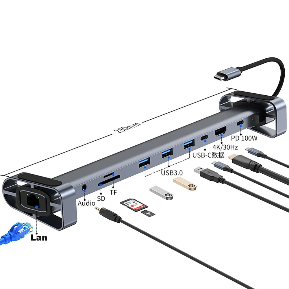 USB-C-hub 10-i-1 med HDMI 4K, Ethernet og 100 W PD