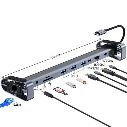 USB-C-hub 10-i-1 med HDMI 4K, Ethernet og 100 W PD