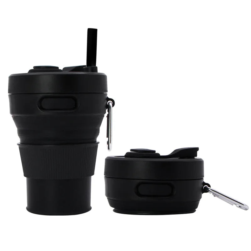 Sammenklappelig silikonekop med låg – 450 ml