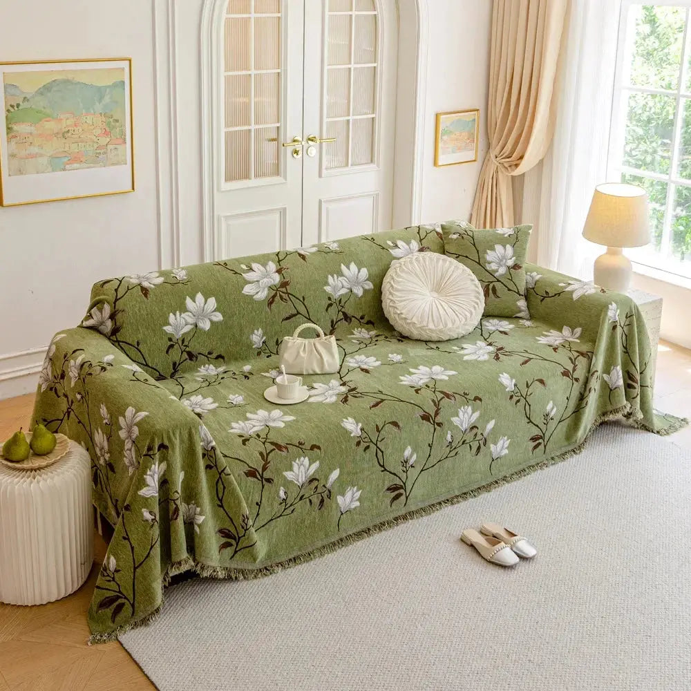 Sofaoverkast i chenille med mønster og kvaster
