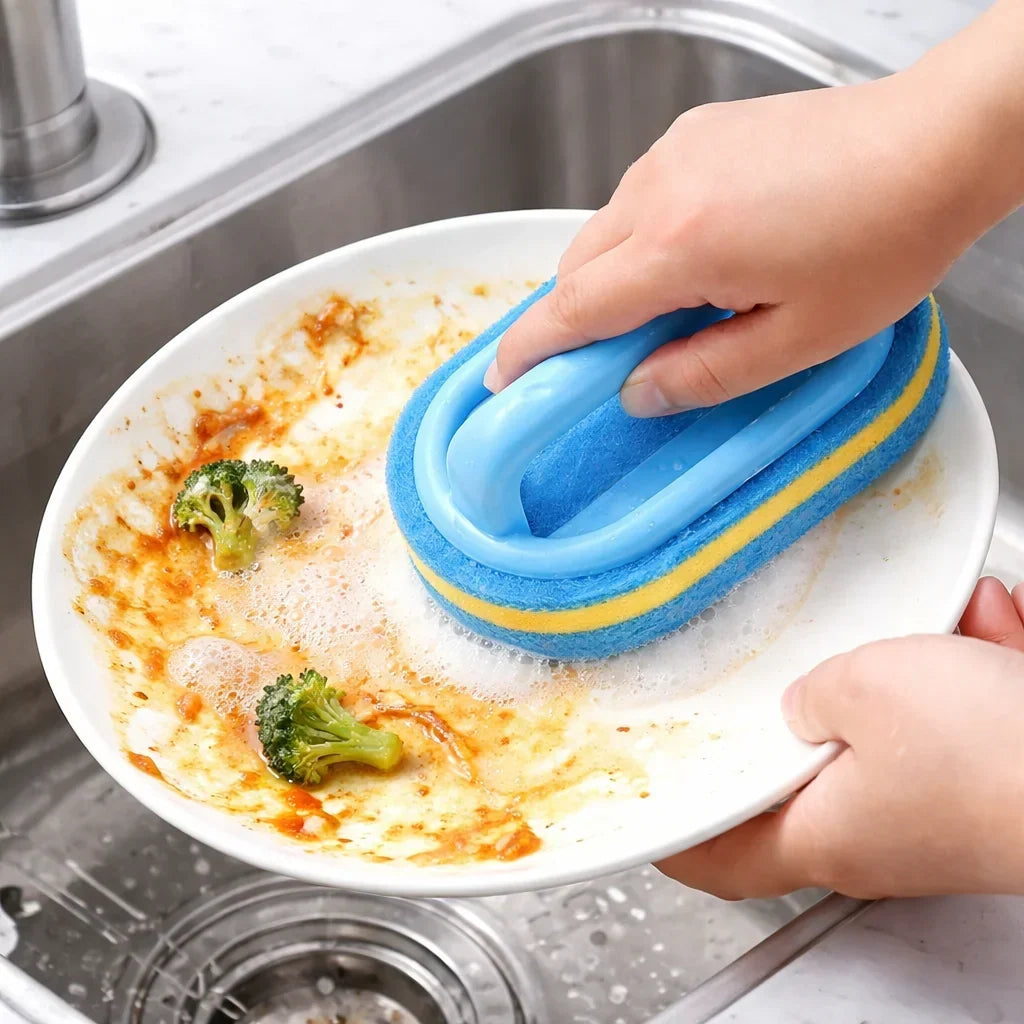Rengøringssvampe med håndtag – 3 stk., 14 × 9 × 7,5 cm