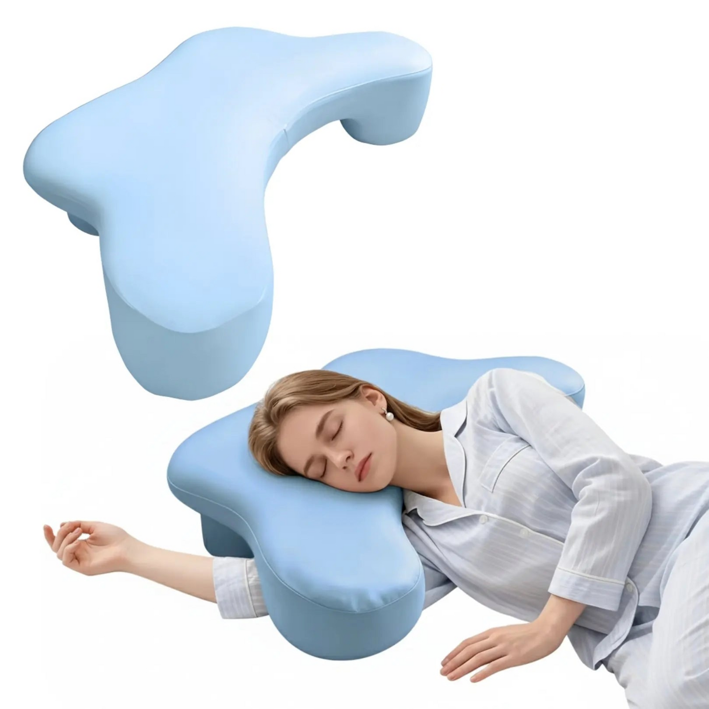 Sidesovepude i formfast skum med ergonomiske armåbninger