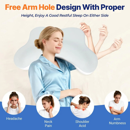 Sidesovepude i formfast skum med ergonomiske armåbninger