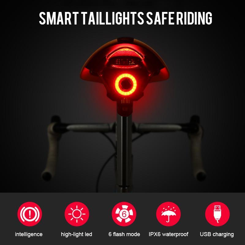 Genopladelig cykelbaglygte med automatisk bremselys