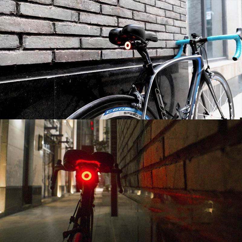 Genopladelig cykelbaglygte med automatisk bremselys
